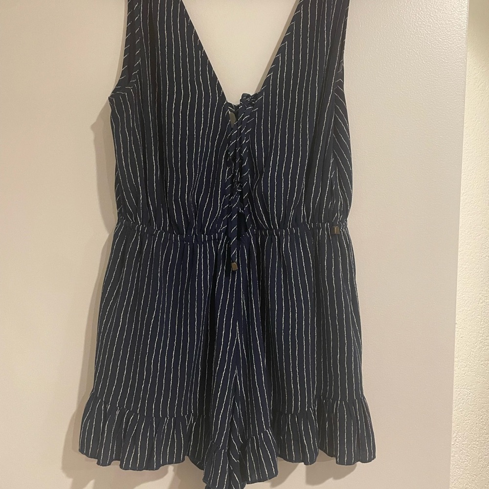 Blue and white striped romper